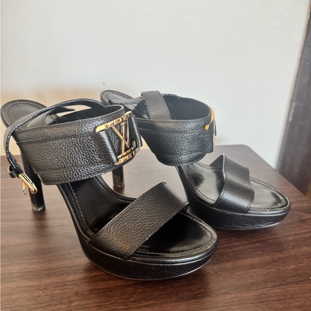 Louis Vuitton Black Sandals with Gold Accents